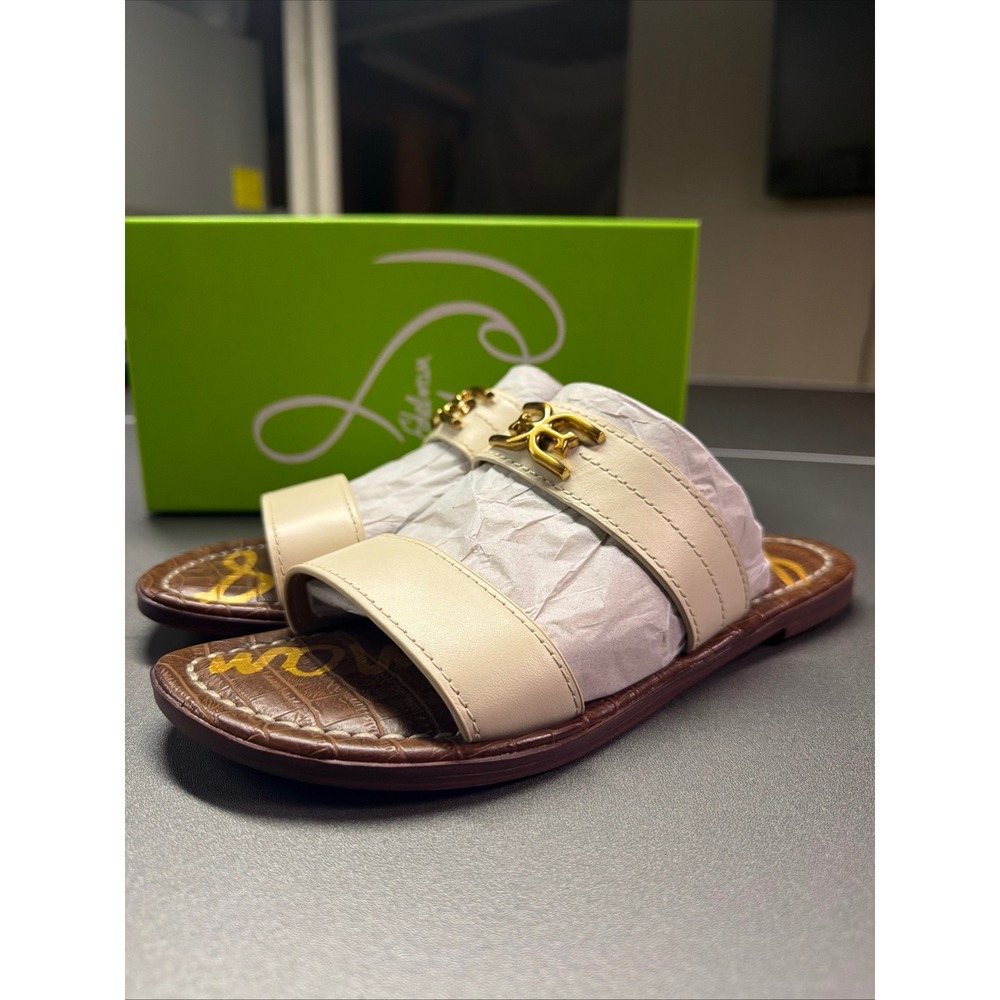Sam Edelman Women's Gilles Flat 2 Strap Sandal Ivory Leather Size 8.5 Slide NWB